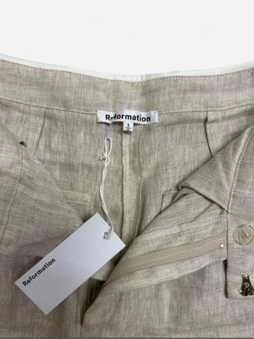 NWT Reformation Light Taupe Stevie Linen Blend Pant Trouser